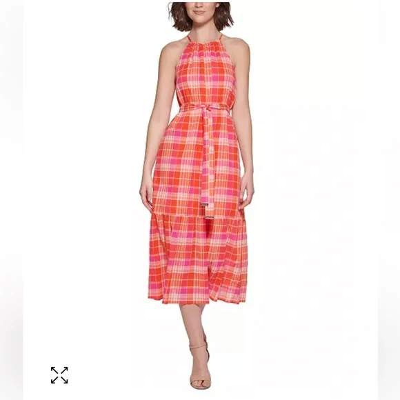 NWT Tommy Hilfiget Bayfront Plaid Belted Midi Dress Sz 12 - Picture 1 of 15